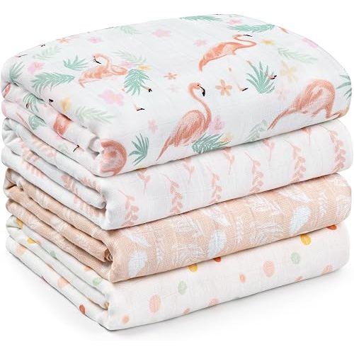 GLLQUEN BABY Muslin Swaddle Blankets 4Pk Receiving Blanket Large 35" x 40"