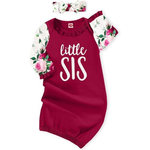 AMAWMW Newborn Baby Girl Little Sister Sleeper Gown Stripe Long Sleeve Nightgown Pajamas Gifts Stuff Essential Outfit