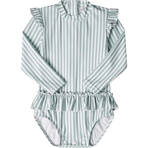 Baby/Toddle Girls Long Sleeve One Piece Swimsuit with Ruffle UPF 50+ Sun Protection Rash Guard Bathing Suit