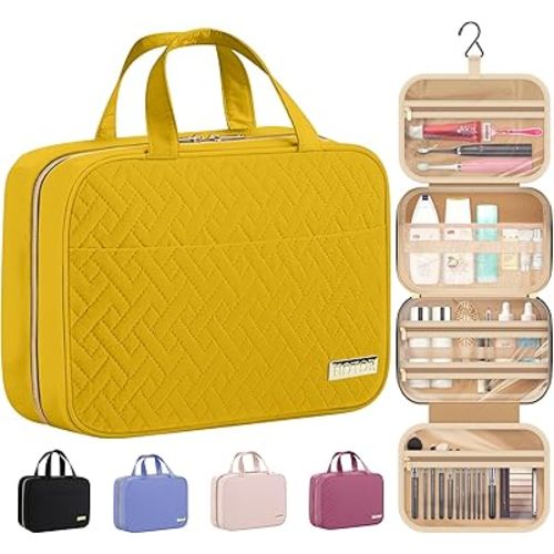 HOTOR Travel Toiletry Bag - Hanging Toiletry Bag for Women & Men, Makeup Bag/Big Comparment, Waterproof for Travel Accessories, Travel Essentials, Medium, Yellow