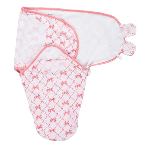 LollyBanks Newborn Sleep Sack for Girls, 100% Organic Cotton Baby Swaddles 0-3 Months with Easy Zipper, Soft and Breathable Infant Swaddle, Cozy Newborn Swaddle Sack (Pink Bow Print)