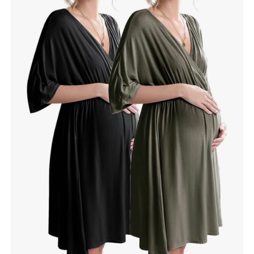Ekouaer 3 in 1 Labor/Delivery/Hospital Gown 2 Pack Maternity Dress Nursing Nightgown Sleepwear
