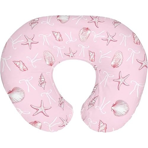 Pink Summer Conches Bows Sea Baby Nursing Pillow Covers for Boy Girl Ocean Seashells Beach Nursery Feeding Pillowcase for Breastfeeding Pillows Soft Stretchy Cover for Newborn Infant