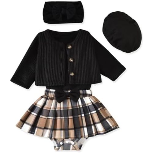 Aalizzwell Infant Baby Girl Fall Winter Skirt Outfit with Cardigan 5Pcs 0-18 Months
