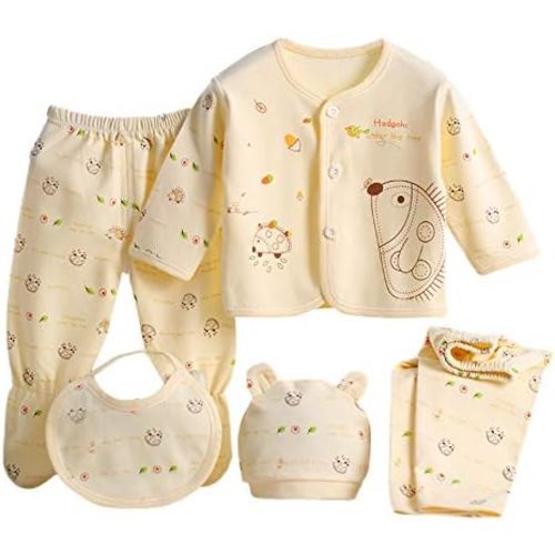 Unisex Baby Clothes 5 Piece Layette Sets Cotton Newborn Clothes Gift Set for 0 to 3 Months