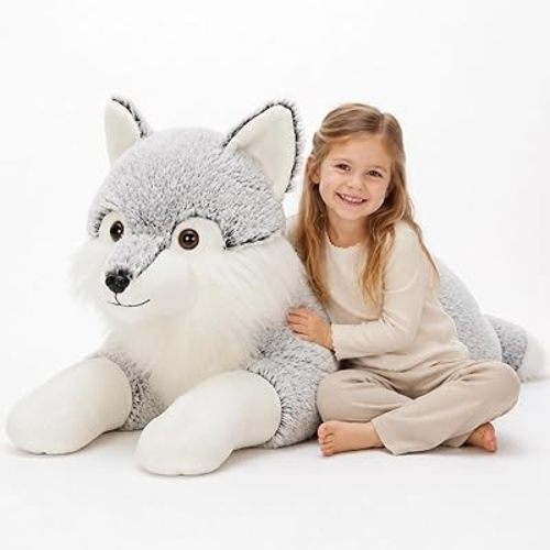 BENINY 30 Inch Giant Wolf Stuffed Animal, Super Soft Big Winter Wolf Plush Toy Pillow, Fluffy Stuffed Wolf Plushie for Kids and Adults, Birthday
