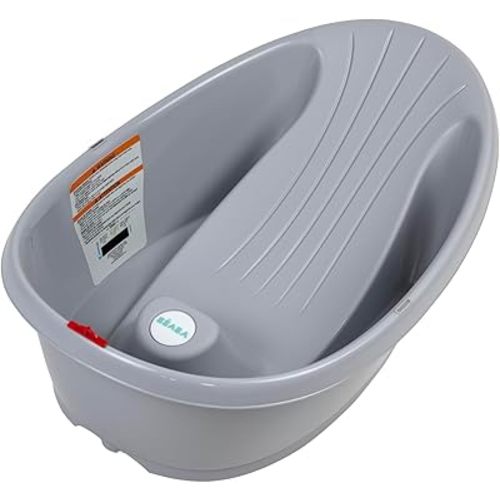 BEABA by OKBaby, Onda Baby Bath, Ergonomic Multi-Position tub for Infants and Babies up to 12 Months, Integrated Water Thermometer, Made in Italy, Grey