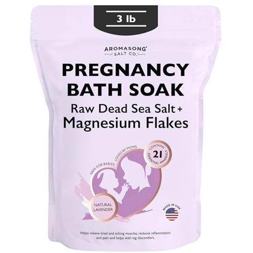 Aromasong Pregnancy Bath Soak 3 LB - 100% Pure Magnesium Flakes with 21 Essential Dead Sea Minerals and Natural Lavender - Better Absorbing Than Epsom Salt