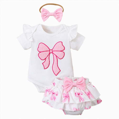 NIEWTR Newborn Infant Baby Girl Clothes Romper Shorts Set Floral Summer Outfits Cute Baby Girl Clothing 0-18 Months 3pcs Short Set（Z4-White,0-3 Months)