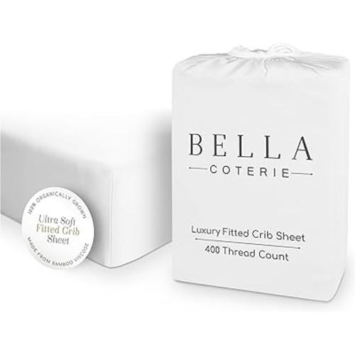 Bella Coterie Luxury Bamboo Viscose Crib Sheet | Organically Grown | Ultra Soft | Cooling for Better Sleep | Deep Pocket Fitted Sheet for Crib & Toddler Mattress | 100% Organically Grown [White]