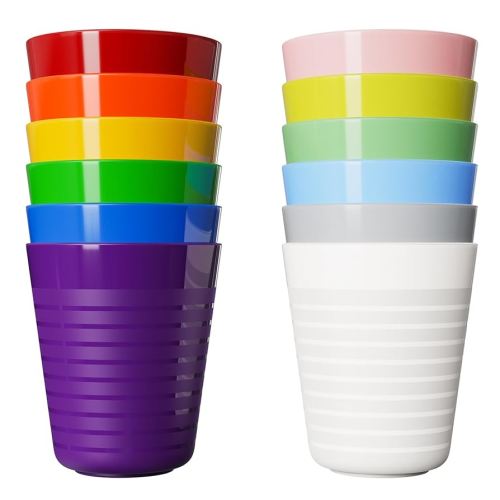 Amazon.com | Muulaii Set of 12 Kids Plastic Cups- 8 oz Children Drinking Cups Reusable Unbreakable Plastic Stackable Water Tumblers for Kids & Toddlers Bright Colored- Dishwasher and Microwave Safe: Tumblers & Water Glasses