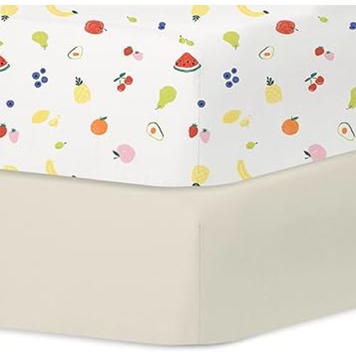 Little Grape Land Crib Sheets 2 Pack for Boys and Girls, Baby Neutral Crib Fitted Sheets for Standard Crib & Toddler Mattress, Super Soft Breathable Fitted Crib Sheet Set, Fruits