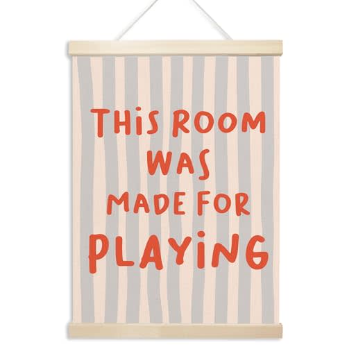Xmsaitar Kids Playroom Poster Hanger Frame Wall Decor, This Room Was Made for Playing Prints for Wall Hanging Decor Art, Trendy Nursery Pictures Banner for Girly Boys Toddler Room Dorm Bedroom 12x16in