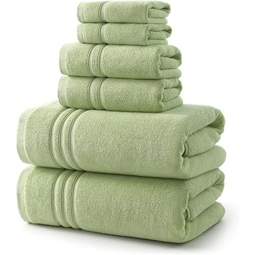 REDKISS Sage Towels Set 6 Piece Cotton Towel Sets with 2 Bath Towels, 2 Hand, 2 Washcloths, 650GSM Hotel Quality, Soft, Highly Absorbent Towels for Bathroom Gym, Ideal Everyday Use