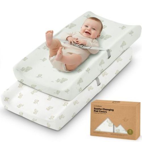 KeaBabies 2pk Soothe Changing Pad Covers for Girl, Boy, Organic Soft Cotton Contoured Diaper Changing Table Pad Covers (Elly)