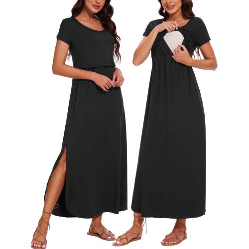 Women's Split Maternity Long Dresses Nursing Dresses for Breastfeeding