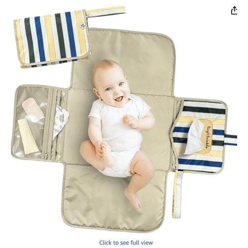 Tiny Twinkle Portable Diaper Changing Pad | Waterproof, Wipeable & Compact Baby Changing Pad for Travel | Smart Wipes Pocket & Organized Storage| Newborn Shower Gift (Retro Stripes)