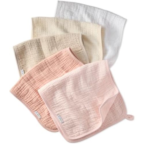 Butterblu Riley - Crinkle Burp Cloths, 5 Pack Muslin Burpcloths for Newborn Girls, Boys, Unisex, Pink Sunrise, One Size