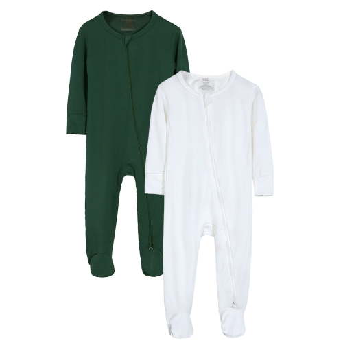 MYGBCPJS 2Pack Infant Baby Bamboo Footed Pajamas Romper Toddler 2 Way Zipper Sleeper PJS with Mitten Cuffs, Size Newborn - 24M