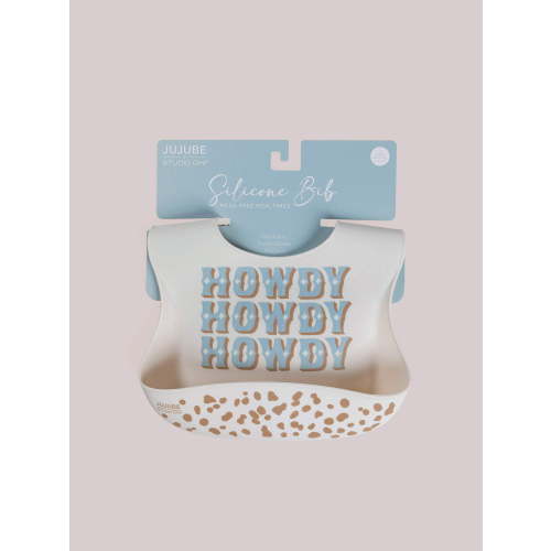 JuJuBe x Studio Oh! Food-Grade Silicone Bib - Howdy Partner Blue by Caroline Alfreds