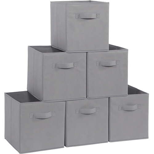 Kisportee 11" Collapsible Fabric Storage Cubes, 6 Pack Foldable Collapsible Cube Organization with Handle for Clothes, Toys, Books (Gray)