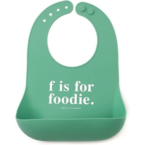 Bella Tunno Baby Bib for Eating, Waterproof Silicone Bib with Large Food Catcher, Adjustable Fit for Babies 4-12 months & Toddlers 1-3 Years, Boys & Girls, F Is For Foodie