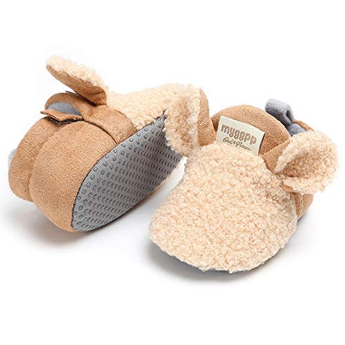 E-FAK Newborn Baby Cozy Fleece Booties with Grippers Winter Slippers Socks Soft Sole Stay On Infant First Walker Crib Shoes