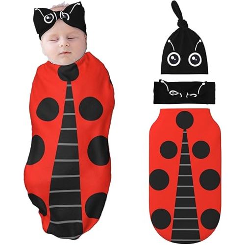 Coccinellidae Swaddle Blankets Newborn Receiving Blanket Baby Swaddle Wrap with Headband Hat Set for Baby Girls Boys