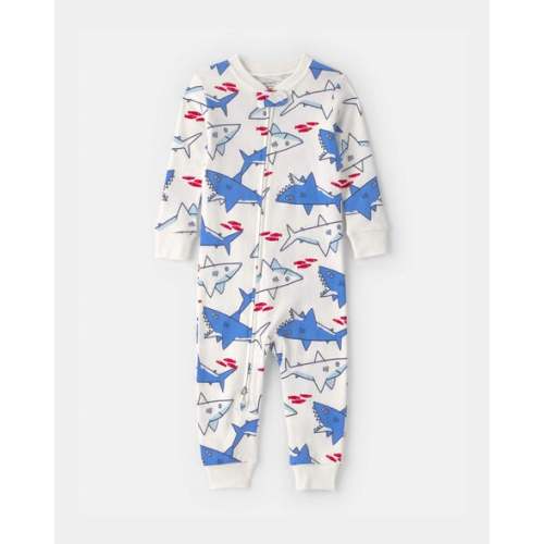 Baby Boy Shark 100% Cotton Snug Fit 1-Piece Pajama - Ivory/Blue | Carter's