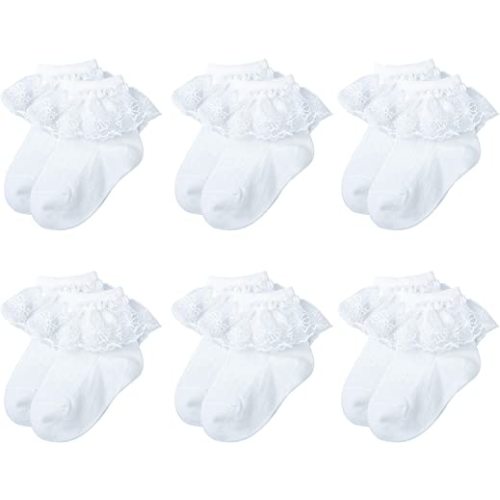 6 Pairs Baby Girls Socks Newborn Ruffle Lace Socks Princess Frilly Knit Cotton Socks