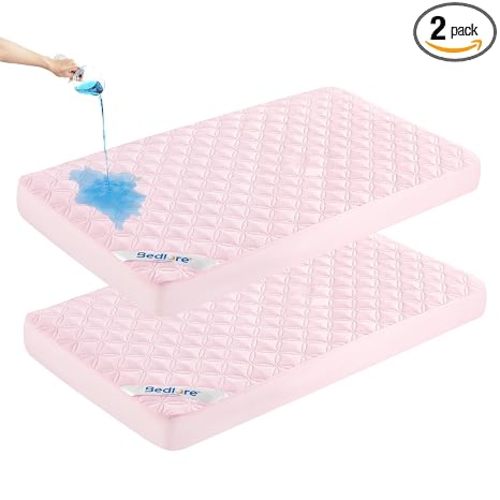 BEDLORE Waterproof Crib Mattress Protector 2-Pack Soft Pink 52"x28" | Soft and Breathable Crib Mattress Pad Cover Noiseless Machine Washable Protector for Standard Baby Toddler Bed