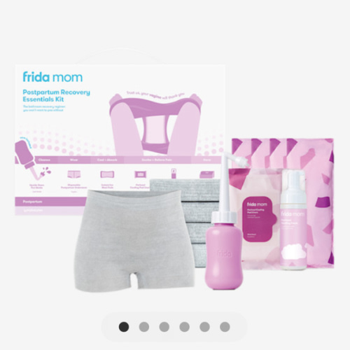Frida Mom 11pc Postpartum Essentials Kit Gift Set, Hospital Bag Must Haves for New Mom, Includes 4 Disposable Postpartum Underwear, 4 Ice Maxi Pads, Perineal Healing Foam & 24 Pad Liners & Peri Bottle