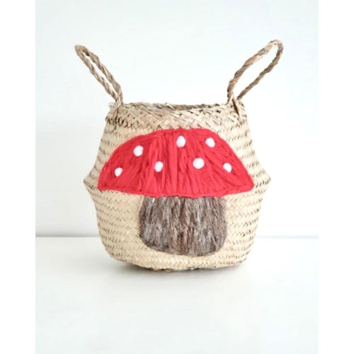Toadstool Toy Box Storage Basket with Pom Poms - Cottagecore Red Mushroom Nursery (fits Kallax)