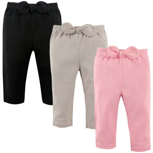 Hudson Baby Infant and Toddler Girl Cotton Pants 3pk, Light Pink Black, 6-9 Months