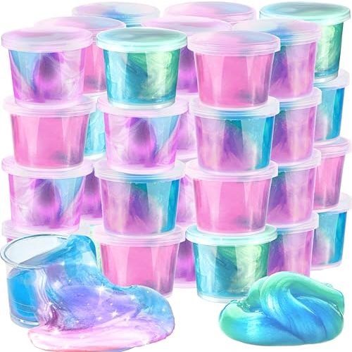 Galaxy Slime Kit, Pink Bule Green 24 Pack DIY Stress Relief Putty Toy, Party Favors for Kids Ages 6-12,Classroom Reward Birthday Christmas