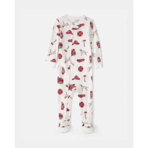 Baby Boy Firetruck 100% Cotton Snug Fit 1-Piece Pajama Set - White | Carter's