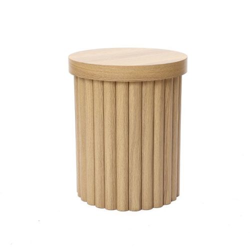 LuxenHome Brown Wood Fluted Round Side Table, 19" Mid Century Modern Wooden Accent Tables for Small Spaces, Bedside Table for Living Room