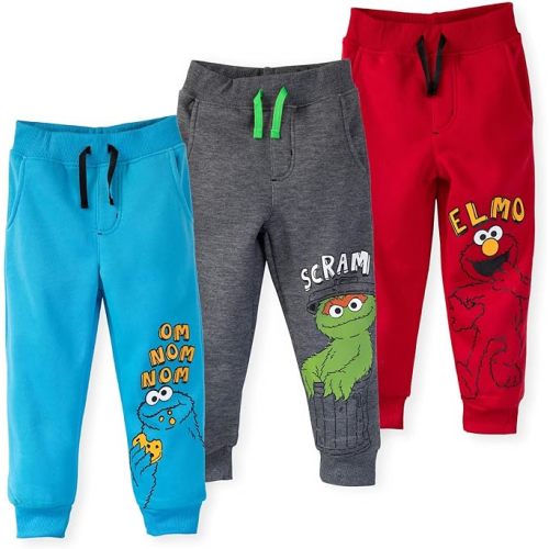 Sesame Street Elmo Cookie Monster Oscar The Grouch Fleece 3 Pack Pants Infant to Little Kid
