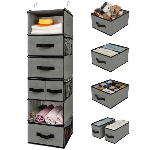GRANNY SAYS, Hanging Closet Organizer, 6-Shelf Foldable Storage, Gray