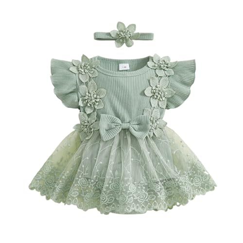 Douhoow Baby Girl Romper Dress Baby Dress Romper Flowers Lace Infant Girl Spring Summer Clothes with Headband
