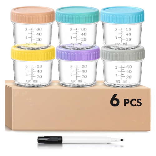 DQQKMM 6 Pack Glass Baby Food Storage Containers, 4oz/120ml Glass Baby Food Jars with Airtight Lids, Small Containers Freezer Storage with Airtight Lids Leak Proof for Baby Food