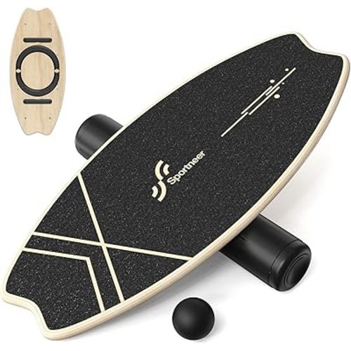 Sportneer Balance Board - 7 Modes Wobble Board with Adjustable Stoppers - Exercise Balancing Stability Trainer for Improve Balance, Surf Trainer & Physical Therapy - Roller and 2.8'' Ball Included
