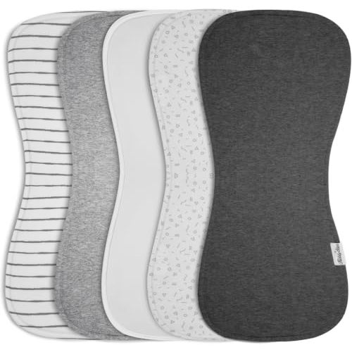 KiddyStar 5 Pack Organic Cotton Burp Cloths, Soft 3 Layer Absorbent Towels for Newborn Feeding & Spit Up