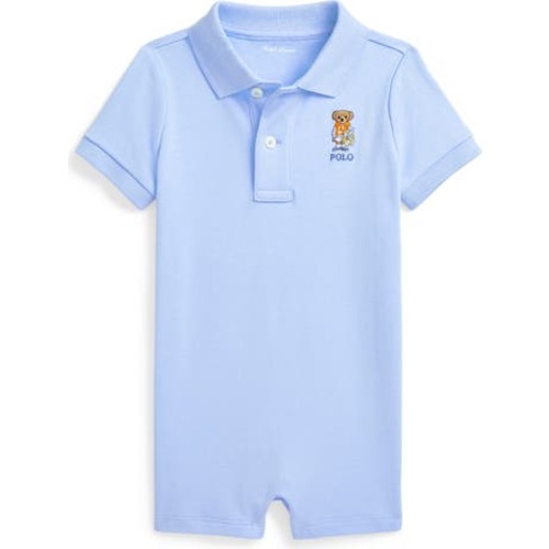 Embroidered Bear Cotton Polo Romper, 9M