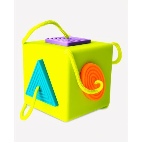 Fat Brain Toys OombeeCube, Toddler and Baby Toys 10 Months and Up, Travel-Friendly Shape Sorter with Tethered Shapes for Early Learning