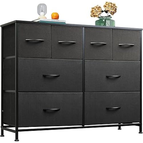 WLIVE Dresser for Bedroom with 8 Drawers, Wide Fabric Dresser for Storage and Organization, Bedroom Dressers, Chest of Drawers for Living Room, Closet, Hallway, Black