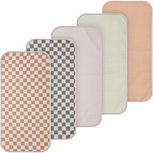 5 Pcs Muslin Waterproof Changing Pad Liners, 27.5 x 14 Inches Washable Changing Pad Liners Cotton Change Mat Checkerboard Colorful Reusable Change Pads Covers for Baby