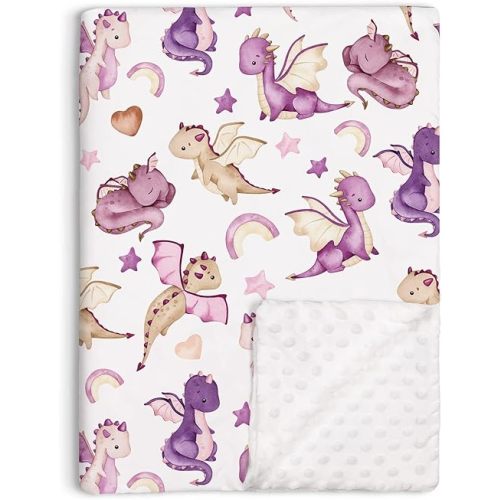Dragon Baby Blanket for Unisex Boys Girls, Purple Fairy Tale Theme Toddler Soft Minky Blanket with Double Layer Dotted Backing, Nursery Newborn Baby Crib Receiving Blanket, 30"x40"
