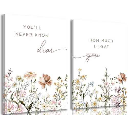 2 Pcs Wildflower Nursery Canvas Wall Art Flower Botanical Sentence Poster Painting Picture Wall Decor Boho Girl Nurseries PrintArtwork for Nursery Baby Room Living Room Bedroom Home Decoration