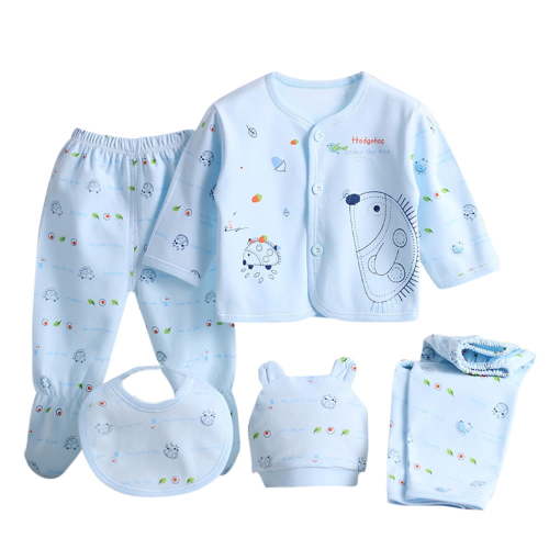 Sopiago Unisex Baby Clothes 5 Piece Layette Sets Cotton 0-3 Months Clothes Outfits for Baby Boys Girls Gift Set (Tops+Hat+Pants+Bib)